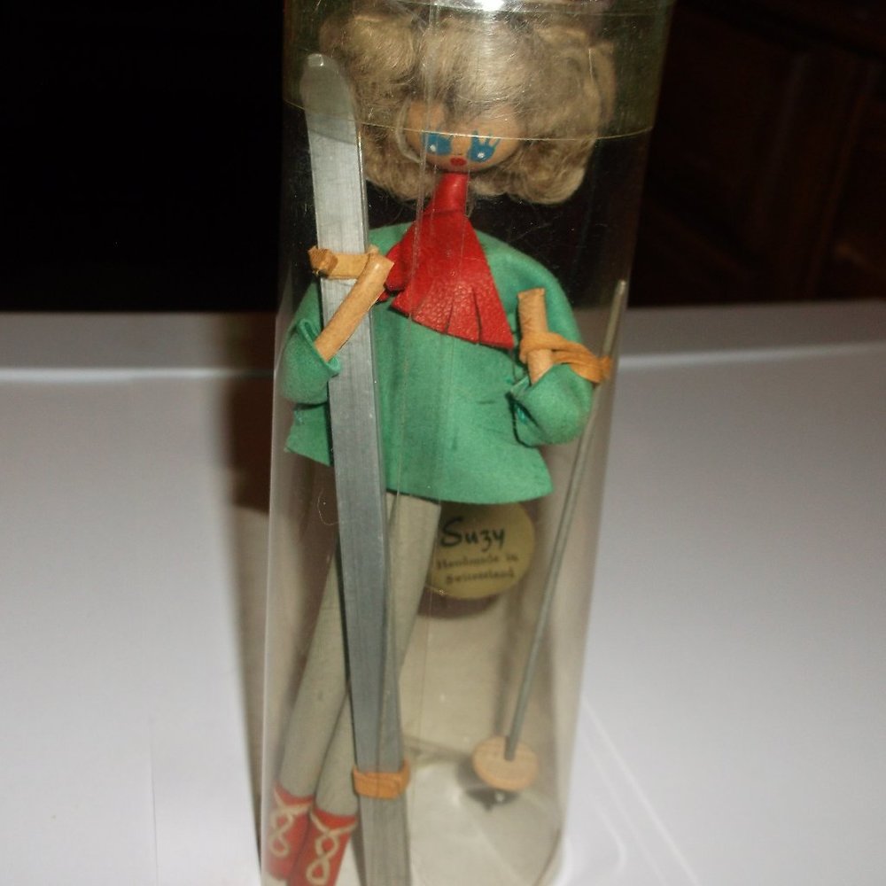 vintage wooden girl skier.